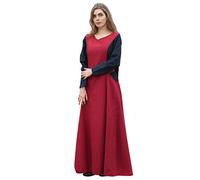 Battle-Merchant - Surcot médiéval Andra - Femme Long/sans Manches/Toile de Coton - Style Viking/Carnaval/Jeu de rôle Grandeur Nature - Marron/Bleu/Rouge - S/M/L/XL/XXL