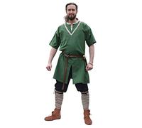 Battle-Merchant - Tunique médiévale Ailrik - Homme - Manches Courtes/galons - Carnaval/Guerrier/Viking/déguisement - Vert - XL