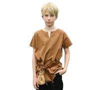 Battle-Merchant Tunique médiévale pour enfant, rouge et blanc, taille 110-164, chemise vêtements costume, Beige marron, 11 ans
