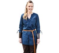 Battle-Merchant Tunique médiévale Ylva pour femme, chemise cintrée du début médiéval, tenue de tortue, taille LARP, viking, pirate, bleu, S