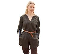 Battle-Merchant | Tunique médiévale Ylva pour femme | Chemise cintrée précoce médiévale | Tenue de demoiselle d'honneur | LARP, Viking, pirate, costume, vert olive, XL