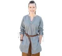 Battle-Merchant Tunique médiévale Ylva pour Femme, Chemise cintrée du début médiéval, Tenue de Tortue, Taille LARP, Viking, Pirate (FR/ES, Alpha, L, Regular, Regular, Bleu Gris)