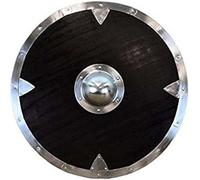 Battles Bouclier Viking en bois avec bord en acier et noir peint en noir - Décoration d'intérieur vintage rustique, noir, 61 cm