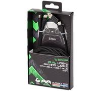 Battletron Câble Chargeur Double USB-C Gaming 2.5m - Cordon Tressé 2 en 1 pour Manette PS5, Xbox Series X/S, Switch & Casque - Câble Splitter USB-A vers 2x USB-C - Résistant & Longue Portée - Noir