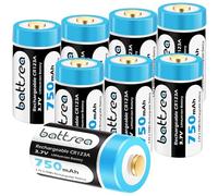 Battsea 123A / 123 Batterie au lithium rechargeable 750 mAh 3,7 V Pack de 8 Compatible avec Arlo Caméra de sécurité VMC3030 VMK3200 VMS3230 VMS3330 VMS3430 Torches Détecteur de fumée Rasoir