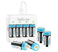 Battsea 750 mAh 3,7 V 123 A/123 batteries au lithium rechargeables, pack de 8 avec chargeur rapide, compatible avec Arlo VMC3030 VMK3200 VMS3230 VMS3330 VMS3430 Torches Détecteur de fumée Réveil