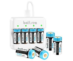 Battsea CRI23a Batterie au Lithium Rechargeable 8 Pack 750mah 123A avec Chargeur Rapide pour Compatible with Arlo caméra vmc3030 vmk3200 vms3230 vms3330 vms3430 vms3530 Lampe de Poche Microphone