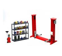 BAUBAUPLAY Grue à portique à l'échelle 1:18 et étagère de stockage d'huile et aspirateur d'huile hydraulique, scène de tuning pour atelier de voiture, cadeau pour les fans