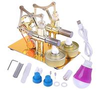 BAUBAUPLAY Modèle de Moteur Stirling, Moteur Stirling Double vérin à Chaud en métal, Moteur à Combustion Externe Générateur dénergie Physique Éducation Science Jouet