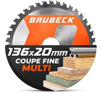 BAUBECK Lame de scie 136x20 1,5 mm coupe fine dans le bois & l’aluminium, 40 dents pour scies circulaires sans fil comme Bosch GKM 18v-50 ou Makita DSS501/Z, DCS552, DCS550, compatible