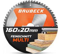 BAUBECK Lame de scie 160x20 + adaptateur 16 mm, 60T, 1,5 mm coupe fine dans le bois & l’aluminium compatible avec Festool TS 55 / ATF 55 E, Bosch PKS 55 A/PKS 54, lame circulaire 160x20, lame 160x16