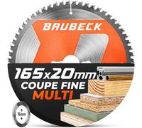 BAUBECK Lame de scie 165x20 + adaptateur 16 mm, 56T, 1,5 mm coupe dans le bois & l’aluminium, sans fil 18v compatible avec Makita SP6000/J, DHS680, Bosch GKT 55 / GCE S/GKS 18 V