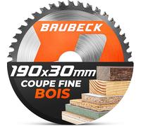 BAUBECK Lame de scie 190x30 + bagues de réduction 16/20/25,4 mm, 48T, 1,6 mm coupe dans le bois avec scies circulaires à main comme Bosch GKS 190, PKS 66 A / 66 AF, Parkside PHKS 66 compatible