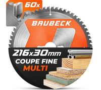BAUBECK Lame de scie 216x30 1,8 mm coupe fine dans le bois & l’aluminium, 60 dents pour scies à onglet & sur table, compatible avec Metabo KGS 216M, GCM 8 SJL, lame circulaire 216
