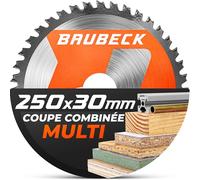 BAUBECK Lame de scie 250x30 + bagues de réduction 16/20/25,4 mm, 48T, 2,5 mm coupe dans le bois & l’aluminium pour scies à onglet & sur table comme Metabo KGS 216M, Bosch GTS 635-216, GCM 8 SJL