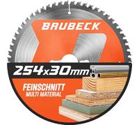BAUBECK Lame de scie 254x30 2,2 mm coupe fine dans le bois & l’aluminium, 80 dents pour scies à onglet & sur table, compatible avec Metabo KGS 254 M, Bosch GTS 10 XC, PTS 10, lame circulaire 254