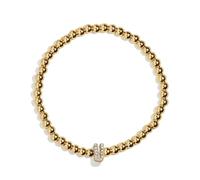 BaubleBar Bracelet élastique avec initiale Pisa - Bracelet personnalisé en plaqué or pour femme, bracelet à initiales en perles, bracelet empilable, bracelet boule personnalisé, bijoux tendance, 6.25