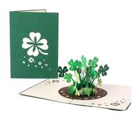 BAUCH Carte Pop Up Trèfle Carte Porte Bonheur 3D, Carte de Bonne Chance Artisanale pour Anniversaire, Nouvel An & Changement d'Emploi, Avec Espace pour Messages & Cadeaux d'Argent