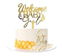 BAUCH Décoration Gâteau Baby Shower Set de 2 Doré Acrylique, "Welcome Baby Girl" & "Oh Baby" Topper de Gâteau, Décor pour Baby Shower & Gender Reveal