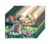 BAUCH Set de 10 Cartes de Pâques avec Motif Lapin, 11,4x8cm Cartes de Vœux Joyeuses Pâques, Dos Blanc pour Écrire