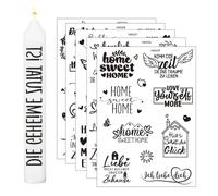 BAUCH Tatouages de Bougie Noir et Blanc, 5 Feuilles Autocollants Transfert pour Bougies, DIY Autocollants pour Bougies, Verre & Bois, Parfait pour Anniversaire, Mariage & Décoration Maison