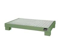 Bauer | Cuve de rétention en acier | L x l x h 800 x 1300 x 205 mm | peinture vert RAL 6011 | avec caillebotis