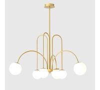 BAUFAS Lustre doré Moderne Suspendu Lustre Spoutnik en Laiton Moderne à 6 lumières avec Abat-Jour en Verre Semi-encastré pour Salon, Salle à Manger, Chambre à Coucher