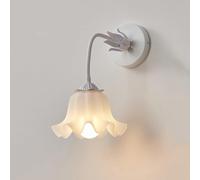 BAUFAS White Flower Wall Sconce for Bedroom Nordic Modern Milk Glass Wall Light Green Floral Wall Mounted Lamp Pink Hallway Wall Hanging Lamp for Bedroom Bedside Living Room Farmhouse(White)
