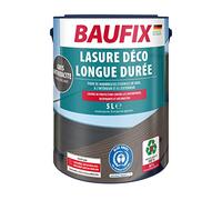 BAUFIX Lasure déco longue durée anthracite, satinée brillante, 5 litres, Lasure de protection du bois, pour intérieur et extérieur, pour nombreux bois de résineux / feuillus