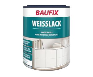 Baufix PEINTURE BLANCHE 2en1 - Satinée mate - 1 litre - Laque acrylique - Intérieur & extérieur - Bois, béton, crépi, zinc, maçonnerie, gouttières, plinthes, boiseries, plaques d'éternit etc.