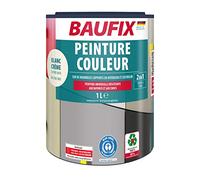 BAUFIX PEINTURE COULEUR 2en1 - Blanc crème env. RAL 9001-1 litre - Pour l’intérieur & l’extérieur - Pour bois, zinc, fer, maçonnerie, béton, plaques en Eternit etc. - Séchage rapide