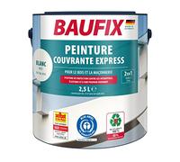 Baufix Peinture couvrante Express blanc, mate, 2.5 litres, Peinture de protection contre les intempéries, Peinture durable, pour bois, enduit, maçonnerie, meubles et palissades