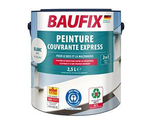 Baufix Peinture couvrante Express blanc, mate, 2.5 litres, Peinture de protection contre les intempéries, Peinture durable, pour bois, enduit, maçonnerie, meubles et palissades