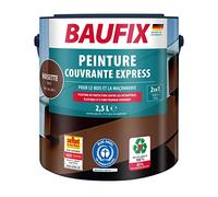 BAUFIX Peinture couvrante Express noyer, mate, 2.5 litres, Peinture de protection contre les intempéries, Peinture durable, pour bois, enduit, maçonnerie, meubles et palissades