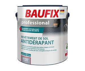 Baufix professional Revêtement de sol antidérapant gris argent, 2.5 litres, Peinture sol & béton antidérapante, Satinée, pour béton/chape/ciment, pour intérieur et extérieur