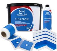 Bauhandel24-7 kg de film liquide pour salle de bain, kit de 10 m de bande d'étanchéité, 4 coins intérieurs pour douche, 2 manchons, 1 kg d'apprêt d'étanchéité