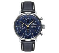 Bauhaus 2018-3 Montre chronographe automatique pour homme en acier inoxydable argenté bleu bracelet en cuir
