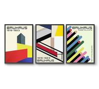 Bauhaus Architecture - Lot de 3 impressions, musées d'art, Bauhaus, affiches d'exposition d'art abstrait, décoration d'intérieur moderne du milieu du siècle, mat d'archivage, A3 (impression uniquement