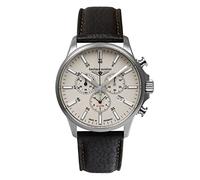 Bauhaus Aviation 2880 Montre pour Homme avec Bracelet en Cuir ou Bracelet en Titane, boîtier en Titane 10 ATM, Verre Saphir, Alarme, Date, Beige, Bracelet