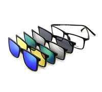 Bauhaus Lunettes de soleil magnétiques à clipser pour homme et femme - Polarisées - Protection UV - Style rétro - Carré - Pour conduite de nuit, Ensemble de lunettes magnétiques 5 en 1 - Monture