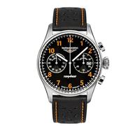 Bauhaus Aviation Tornado Montre chronographe pour homme en acier inoxydable 5 ATM avec bracelet en cuir disponible en différentes variantes, noir/orange, lanière