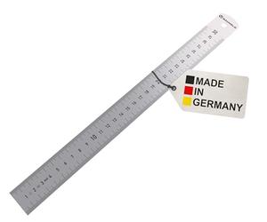 BAUHELD Règle en acier 300 mm [fabriquée en Allemagne e précision 1 - Règle en métal en pouces et en centimètres [30 cm] - Échelle en acier inoxydable - Règle de marquage de 30 cm avec trou