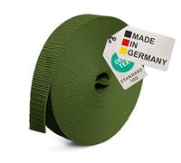BAUHELD Sangle universelle de 10 m, 20 mm, fabriquée en Allemagne, en polypropylène, pour fixation, couture ou accessoires pour sac à dos, valise, boucle enfichable, sangle de serrage, kaki