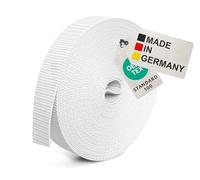 BAUHELD Sangle universelle de 10 m, 50 mm, fabriquée en Allemagne, en polypropylène, pour fixation, couture ou accessoires pour sac à dos, valise, boucle enfichable, sangle de serrage, blanche