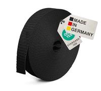 BAUHELD® Sangle universelle de 10 m, 50 mm, fabriquée en Allemagne, en polypropylène, pour fixation, couture ou accessoires pour sac à dos, valise, boucle enfichable, sangle de serrage, noire