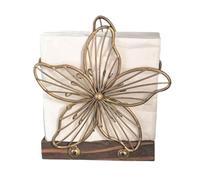 Bauhinia Flower Paper Towel Holder Artistic Iron and Wood Napkin Stand Countertops Vertical Tissue Dispenser with Wooden Base Porte-serviettes(Retro Gold)