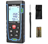 Bauihr Appareil de mesure laser, 50 m, distance laser avec 2 niveaux à bulles, outil de mesure portable avec grand écran LCD rétroéclairé, étanche IP54, batterie incluse