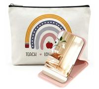 Bauk Set Maquillage Professeur: Pochette Canvas Teach Love Inspire + Miroir Portable Design Fleurs - Idéal comme Cadeau pour Pédagogues, Anniversaires & Noël