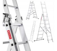 Baulich - Échelle Multifonction 3en1 Télescopique en Aluminium Double - 3x7(marches) Polyvalente, Pliable, Jusqu'à 150kg, pour Les Travaux dans la Maison et Le Jardin, Légère 9,1 kg, Argent