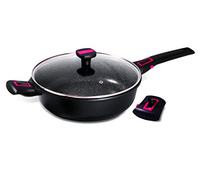 Sauteuse + couvercle + manche + anses Granit Pro - D: 28 cm - noir - BAUMALU